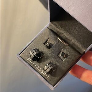 Unisex Stainless Steel Black Earring Set